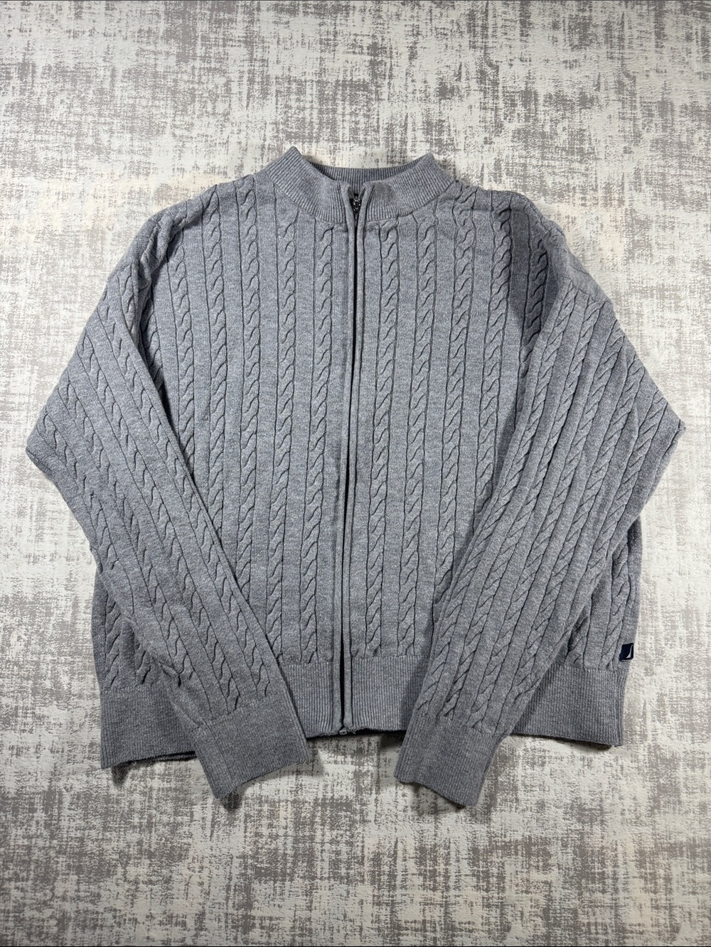 Nautica Light Gray Cable Knit Full-Zip Sweater Womens 20X22 PTP SIZE MEDIUM